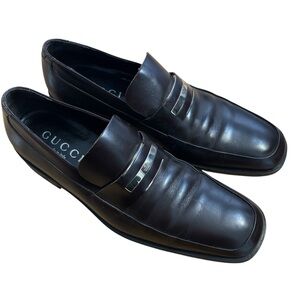 Gucci Brown Slip On Loafers Mens Size 9D Hardware Business Formal Luxury Used